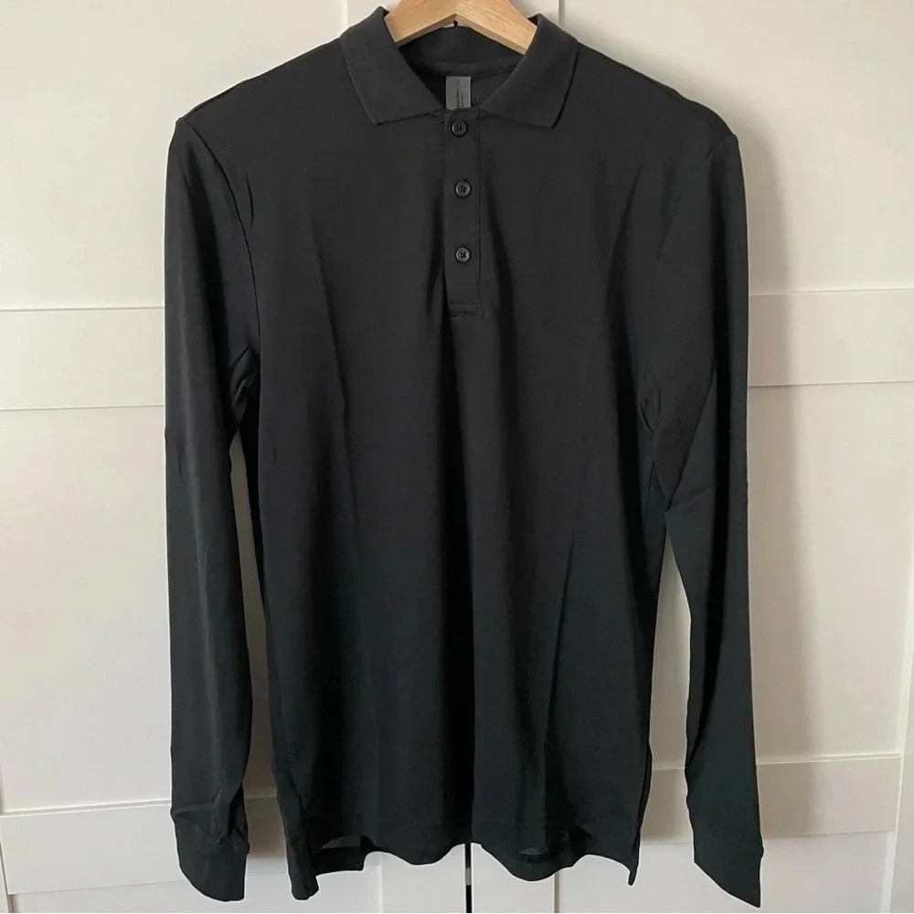 Outdoor Voices Birdie Long Sleeve Polo XXS Black Golf Preppy Oversized